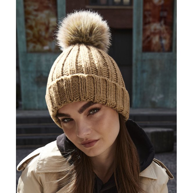Beechfield BC412 Fur Pop Pom Chunky Beanie