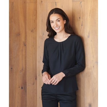 HB598 Women's Pleat Front Long Sleeve Blouse