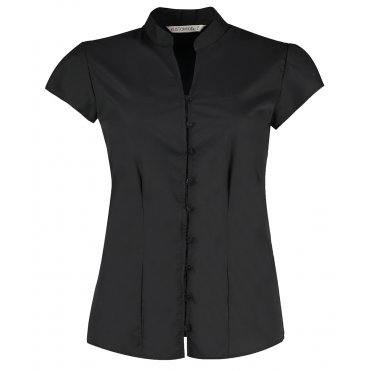 KK727 Women's Continental Blouse Mandarin Collar Cap Sleeve (Tailored Fit)