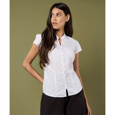 KK727 Women's Continental Blouse Mandarin Collar Cap Sleeve (Tailored Fit)