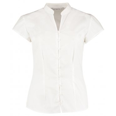 KK727 Women's Continental Blouse Mandarin Collar Cap Sleeve (Tailored Fit)