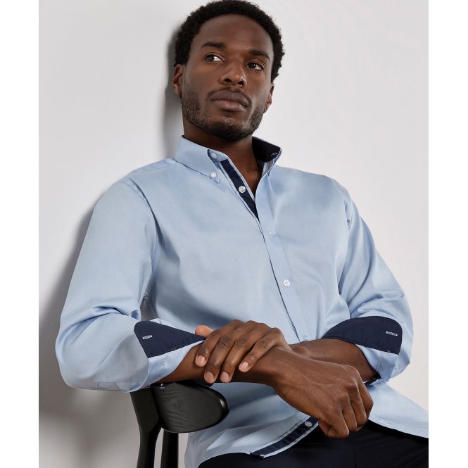 Kustom Kit KK190 Contrast Premium Oxford Shirt (Button-Down Collar) Long-Sleeved (Tailored Fit)