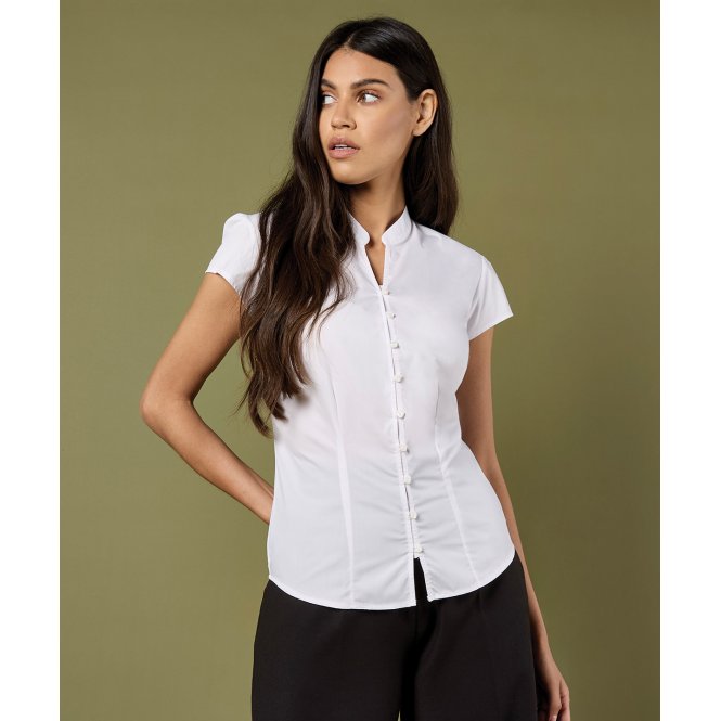 Kustom Kit KK727 Women's Continental Blouse Mandarin Collar Cap Sleeve (Tailored Fit)