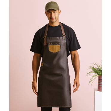 PR136 Division Waxed-Look Denim Bib Apron With Faux Leather