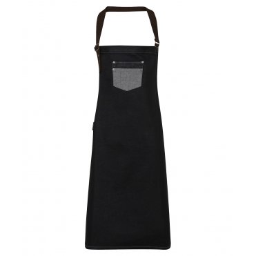 PR136 Division Waxed-Look Denim Bib Apron With Faux Leather