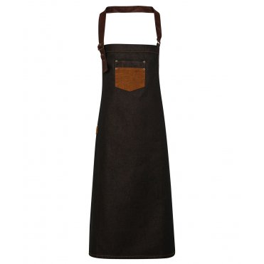 PR136 Division Waxed-Look Denim Bib Apron With Faux Leather