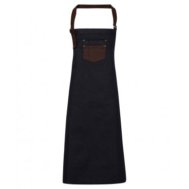 PR136 Division Waxed-Look Denim Bib Apron With Faux Leather