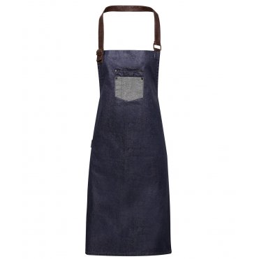 PR136 Division Waxed-Look Denim Bib Apron With Faux Leather