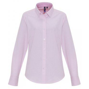 PR338 Women's Cotton-Rich Oxford Stripes Blouse