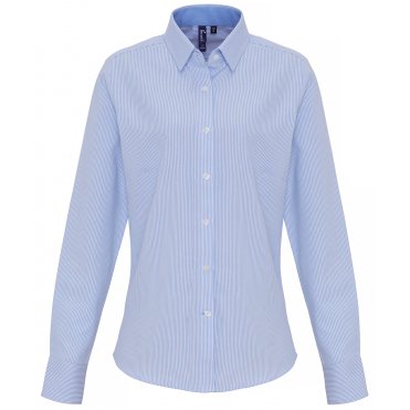 PR338 Women's Cotton-Rich Oxford Stripes Blouse