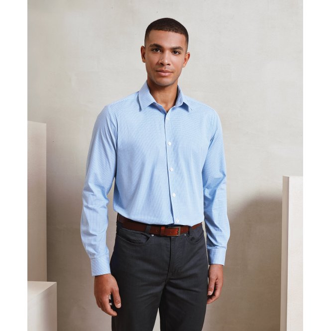 Premier PR220 Microcheck (Gingham) Long Sleeve Cotton Shirt