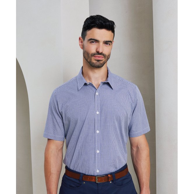 Premier PR221 Microcheck (Gingham) Short Sleeve Cotton Shirt