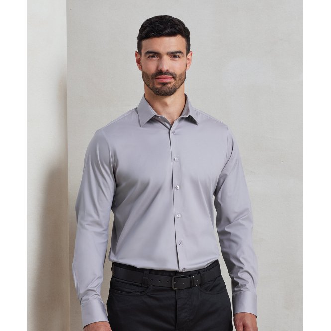 Premier PR244 Stretch Fit Cotton Poplin Long Sleeve Shirt