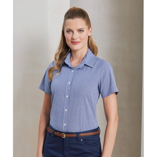 Premier PR321 Women's Microcheck (Gingham) Short Sleeve Cotton Shirt