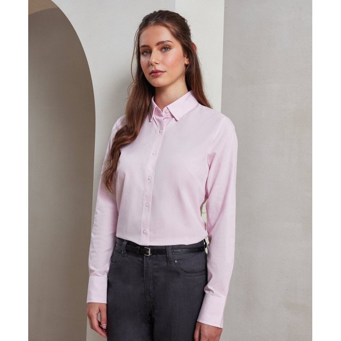 Premier PR338 Women's Cotton-Rich Oxford Stripes Blouse