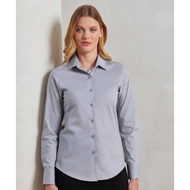 PR344 Women's Stretch Fit Cotton Poplin Long Sleeve Blouse