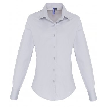 PR344 Women's Stretch Fit Cotton Poplin Long Sleeve Blouse