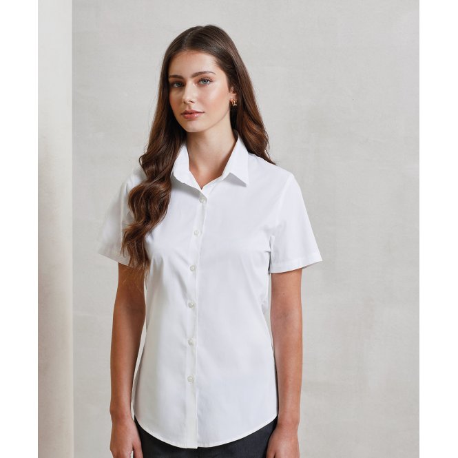 Premier PR346 Women's Stretch Fit Cotton Poplin Short Sleeve Blouse
