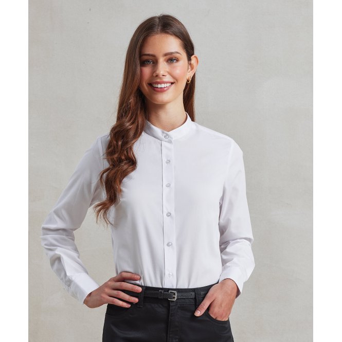Premier PR358 Women's Banded Collar Grandad Shirt