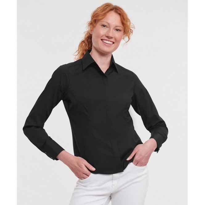 Russell Athletic Collection J924F Women's Long Sleeve Polycotton Easycare Fitted Poplin Shirt