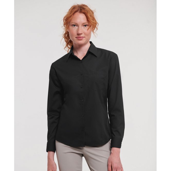 Russell Athletic Collection J934F Women's Long Sleeve Polycotton Easycare Poplin Shirt