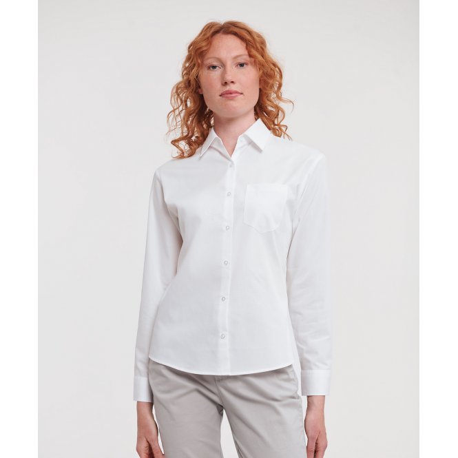 Russell Athletic Collection J936F Women's Long Sleeve 100% Cotton Poplin Shirt